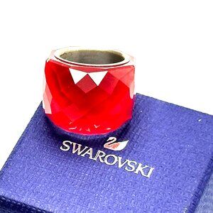 Vintage Swarovski Nirvana Ring—Red Faceted Crystal Statement Ring, Size 6 1/2